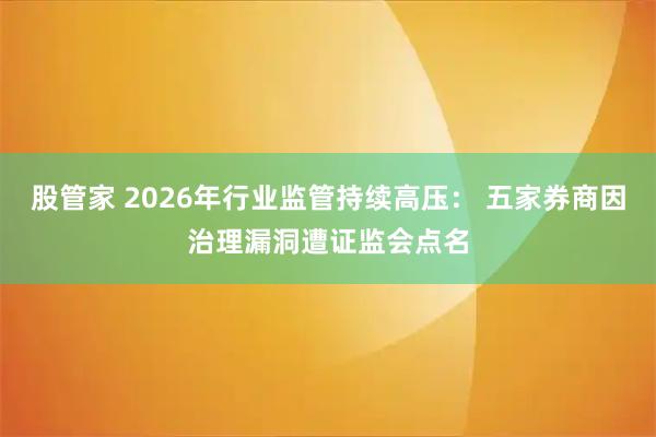 股管家 2026年行业监管持续高压： 五家券商因治理漏洞遭证监会点名